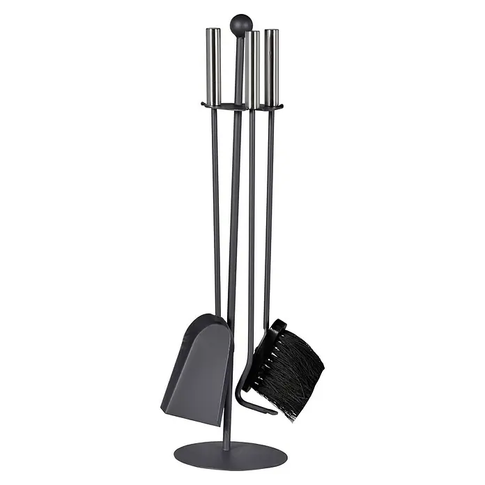 Firefix Kamingarnitur - 4 -tlg., Schwarz, Höhe: 64 cm - Ein elegantes Kaminbesteck-Set mit Schaufel, Besen, Schürhaken und Zange, ideal für die stilvolle Pflege Ihres Kamins.