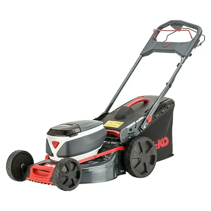 AL-KO 18V/36V Akku-Rasenmäher 46.6 - 18 V - 36 V, 2 Akkus, 5 Ah, Schnittbreite: 46 cm - Aufsitzrasenmäher AL-KO mit robustem Design, ausgestattet mit einem Grasfangkorb für effizientes Rasenmähen und einfache Handhabung.