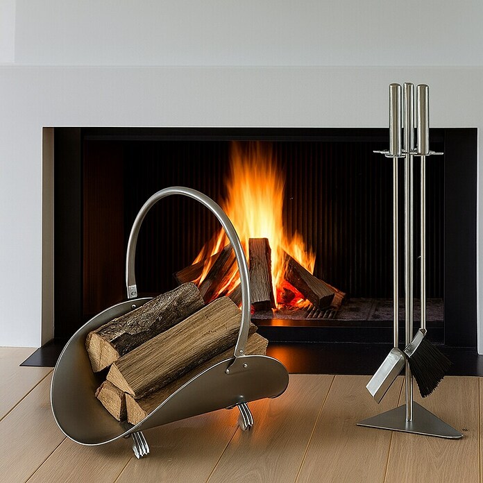 Lienbacher Juego de utensilios para chimenea (3 piezas, Acero inoxidable, Altura: 66 cm)