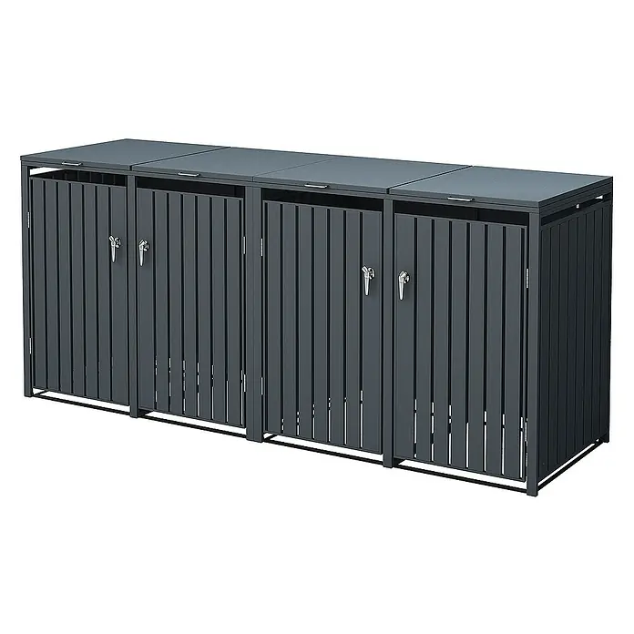 ML-Design Mülltonnenbox Mülltonnencontainer mit Klappdeckel/Tür für 4 Tonne 120 oder 240 Liter - Stahl, Anthrazit, Geeignet für Anzahl Mülltonnen: 4 Stk. - Mülltonnenbox für drei Mülltonnen. Die Box ist aus robustem, witterungsbeständigem Material gefertigt und bietet eine stilvolle Möglichkeit zur Aufbewahrung.