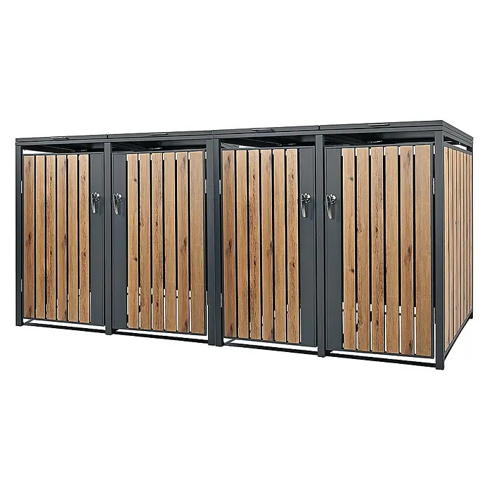 ML-Design Mülltonnenbox Mülltonnencontainer mit Klappdeckel/Tür für 4 Tonne 120 oder 240 Liter - Stahl, Anthrazit, Braun, Geeignet für Anzahl Mülltonnen: 2 Stk. - Mülltonnenbox mit Holzverkleidung und abschließbarer Tür. Praktische Mülltonnenbox zur Aufbewahrung von Mülltonnen im Garten.