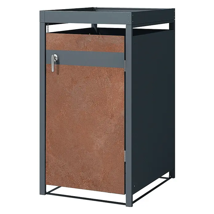 ML-Design Mülltonnenbox für 1 Tonne 240L Anthrazit, Rot-Braun mit Pflanzdach - Stahl, Anthrazit, Rot-Braun, Geeignet für Anzahl Mülltonnen: 1 Stk. - Metallschrank mit einer Tür in Rostoptik und einem Griff zur Aufbewahrung von Wertstoffen. Für den Aussenbereich geeignet.