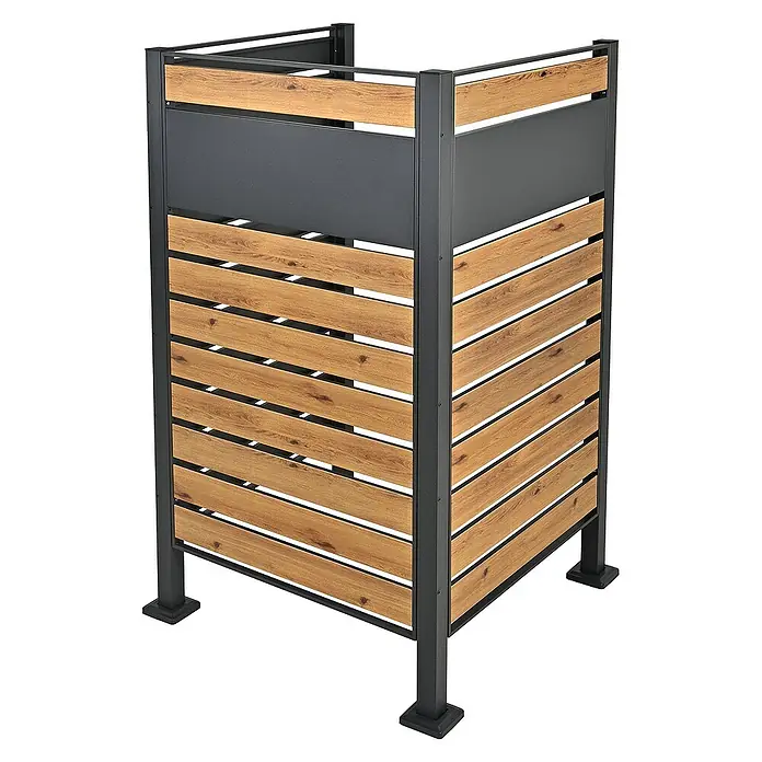 ML-Design Mülltonnenbox Mülltonnenzaun Mülltonnenabtrennung mit 1 Zaunelement, erweiterbar - Stahl, Anthrazit, Braun - Die Mülltonnenbox im modernen Design mit Holzlatten und grauem Paneel bietet eine stilvolle Lösung für die Mülltonnenaufbewahrung.