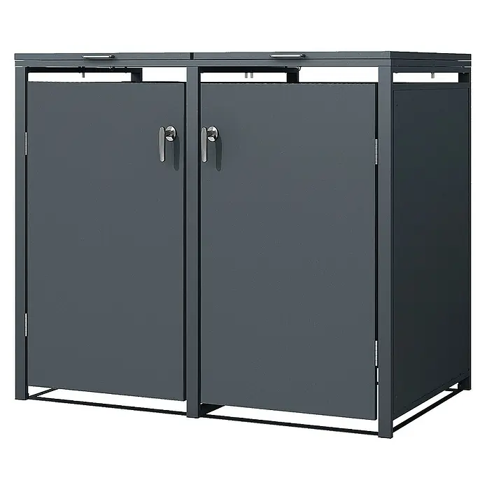ML-Design Mülltonnenbox Mülltonnencontainer mit Klappdeckel/Tür für 2 Tonne 120 oder 240 Liter - Stahl, Anthrazit, Geeignet für Anzahl Mülltonnen: 2 Stk. - Doppelter Mülltonnenbox zur Aufbewahrung von Abfallbehältern im Außenbereich mit stabilen Türen und Griffen.