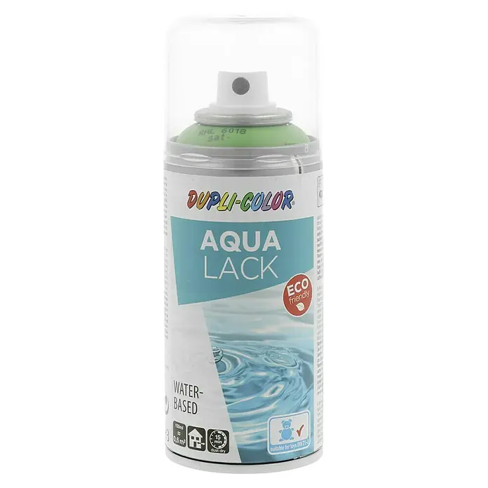Dupli-Color Aqua Sprühlack Aqua Lack - Gelbgrün, Seidenmatt, 150 ml - Dose Dupli-Color Aqua Lack Sprühfarbe in hellgrüner Farbe, wasserbasiert und umweltfreundlich, geeignet für Spielzeug gemäß DIN 71-3.