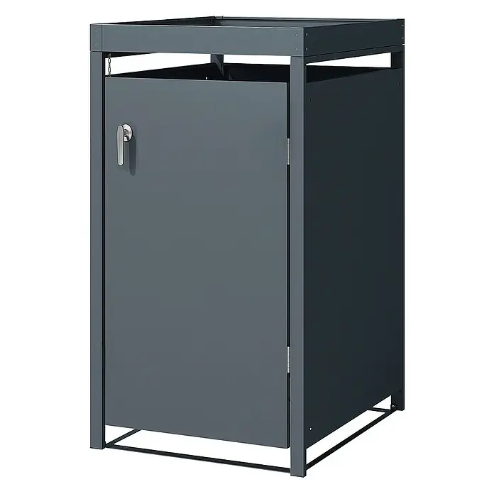 ML-Design Mülltonnenbox Mülltonnencontainer mit Pflanzdach für 1 Tonne 120 oder 240 Liter - Stahl, Anthrazit, Geeignet für Anzahl Mülltonnen: 1 Stk. - Metallschrank für den Außenbereich mit Tür und Rahmen. Ideal zur Aufbewahrung von Gegenständen im Garten oder auf der Terrasse.