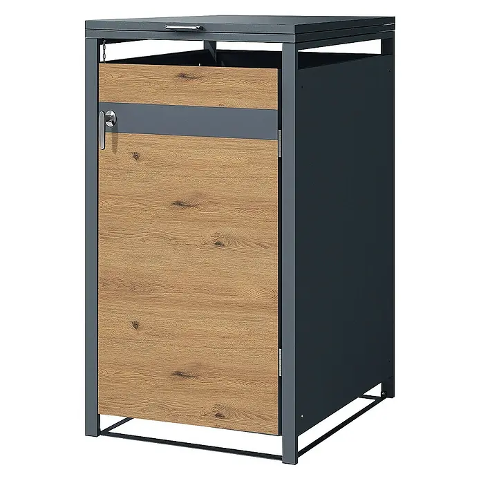 ML-Design Mülltonnenbox Mülltonnencontainer mit Klappdeckel/Tür für 1 Tonne 120 oder 240 Liter - Stahl, Anthrazit, Braun, Geeignet für Anzahl Mülltonnen: 1 Stk. - Mülltonnenbox mit Tür und Griff, ideal für die Aufbewahrung von Mülltonnen im Außenbereich und zur optischen Aufwertung des Gartens.