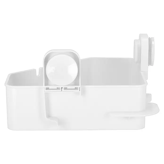 Venus Eckduschkorb Orsa - 14,7 x 27,6 x 27,6 cm, Weiß - Ein weißer, modularer Spender für verschiedene Flüssigkeiten, ideal für Küche oder Bad, mit praktischen Fächern für Utensilien.
