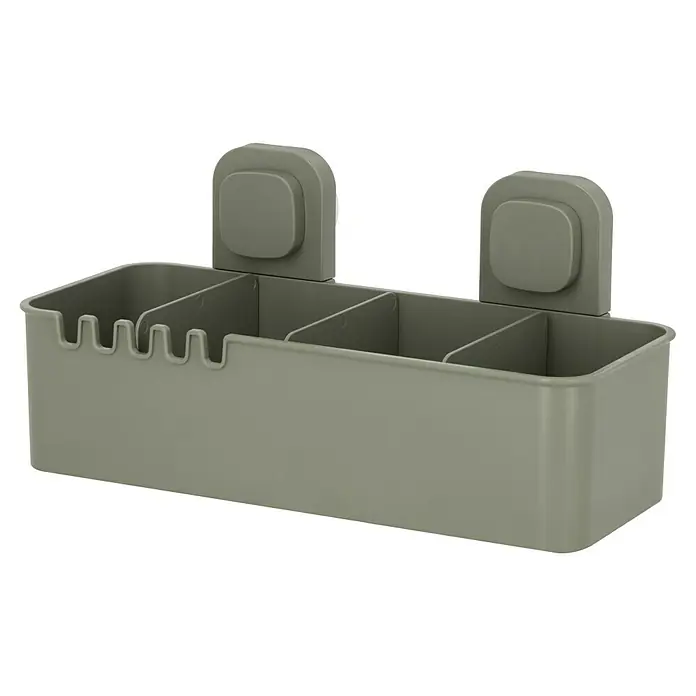 Venus Duschkorb Orsa - 14,8 x 30,5 x 14,7 cm, Grün - Grauer Zahnbürstenhalter mit fünf Fächern und Befestigung für die Wandmontage, ideal für die Badezimmerorganisation und Hygiene.