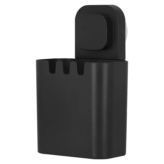 Venus Duschkorb Orsa - 8,7 x 10,7 x 17,5 cm, Schwarz - Schwarzer Zahnbürstenhalter mit Fächern und einem Aufsatz für eine elektrische Zahnbürste, ideal für das Badezimmer.