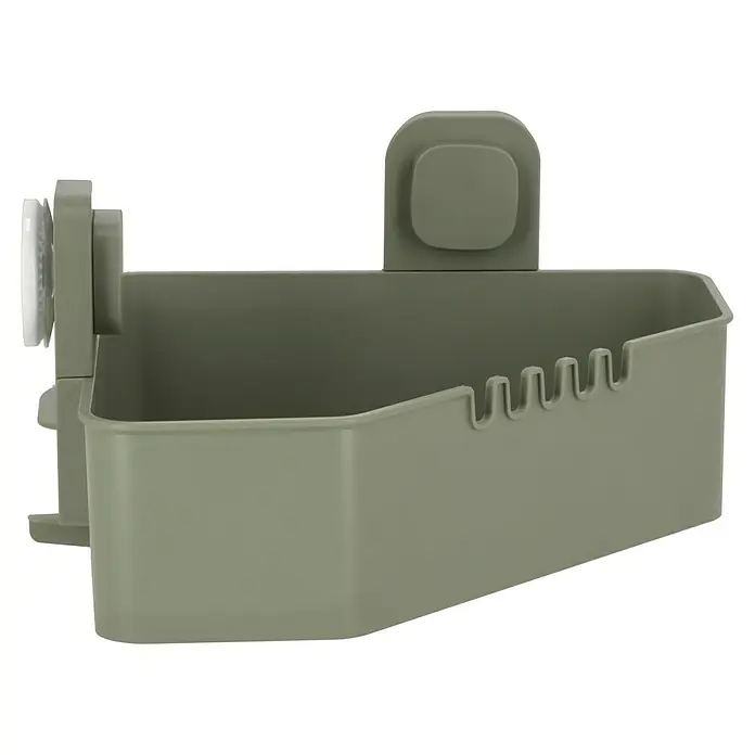 Venus Eckduschkorb Orsa - 14,7 x 27,6 x 27,6 cm, Grün - Ein olivgrüner Duschkorb mit Saugnapfbefestigung für die Wandmontage. Ideal für Badezimmeraccessoires und Duschutensilien.