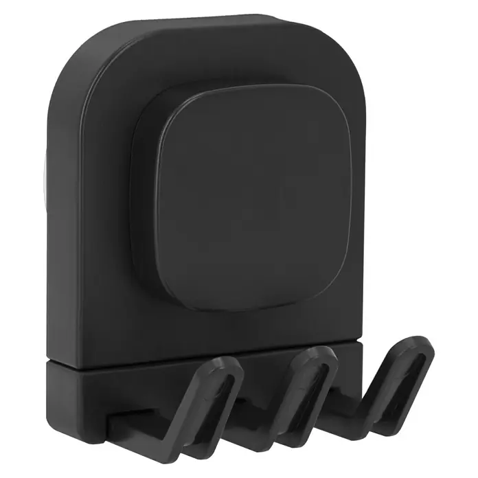 Venus Saugnapf-Haken Orsa - Schwarz, Belastbarkeit: 3 kg - Schwarzer Zahnbürstenhalter mit drei Haken zur Aufbewahrung von Zahnbürsten und anderen Badaccessoires. Praktisches Design für Ordnung im Badezimmer.