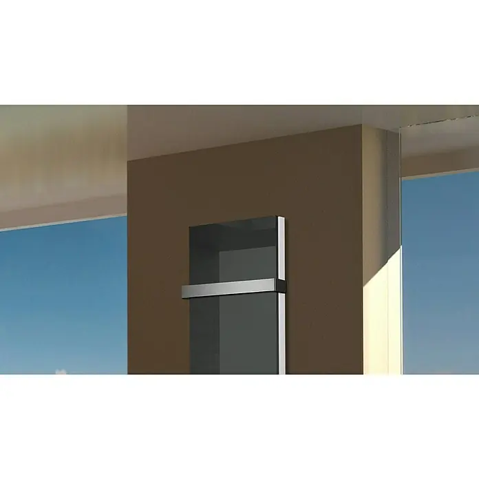 Badheizkörper Montevideo - B x H: 470 x 1.200 mm, Nennleistung: 1.458 W, Anthrazit, 1 x Halter 50mm - Handtuchwärmer aus Glas mit einem minimalistischen Design, das Eleganz und Funktionalität im Badezimmer vereint.