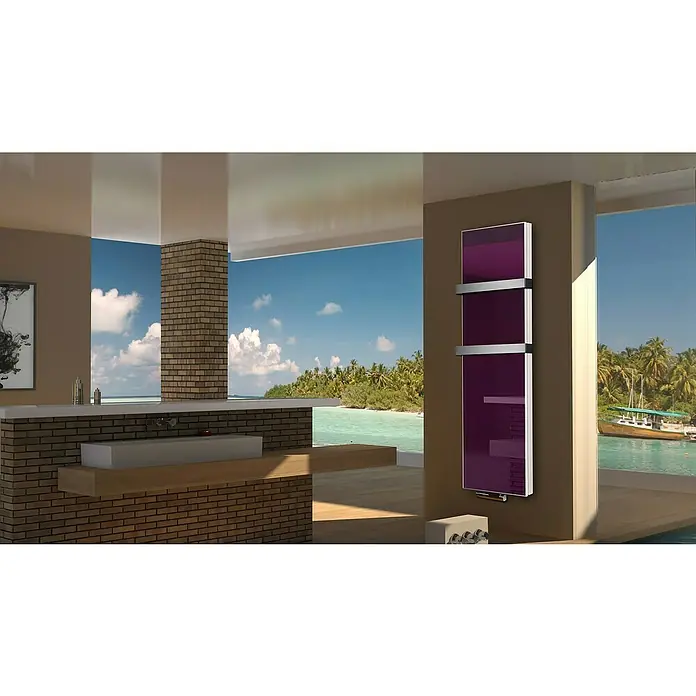 Badheizkörper Montevideo - B x H: 470 x 1.800 mm, Nennleistung: 1.964 W, Violett, 2 x Halter 50mm - Elegantes Bad mit lila Heizkörper. Der Handtuchwärmer mit elegantem Design ist die perfekte Ergänzung für jedes moderne Badezimmer.