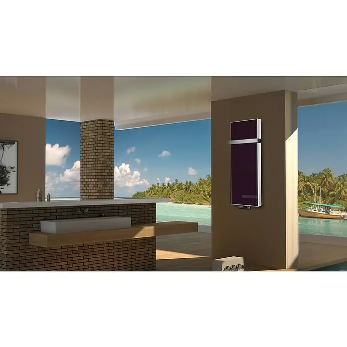 Badheizkörper Montevideo - B x H: 470 x 1.200 mm, Nennleistung: 1.458 W, Violett, 1 x Halter 50mm - Elegantes Badezimmer mit modernem Handtuchwärmer an der Wand, der Komfort und Stil vereint.
