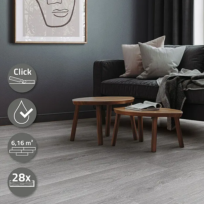ML-Design Vinylboden 4 x Karton Vinylboden mit 28 Stück - Grau, Landhausdiele, 122 cm x 18 cm x 4,2 mm - Einladendes Interieur mit hellem Vinylboden, der durch seine natürliche Holzoptik und einfache Klickverbindung besticht. Ideal für ein stilvolles Zuhause.