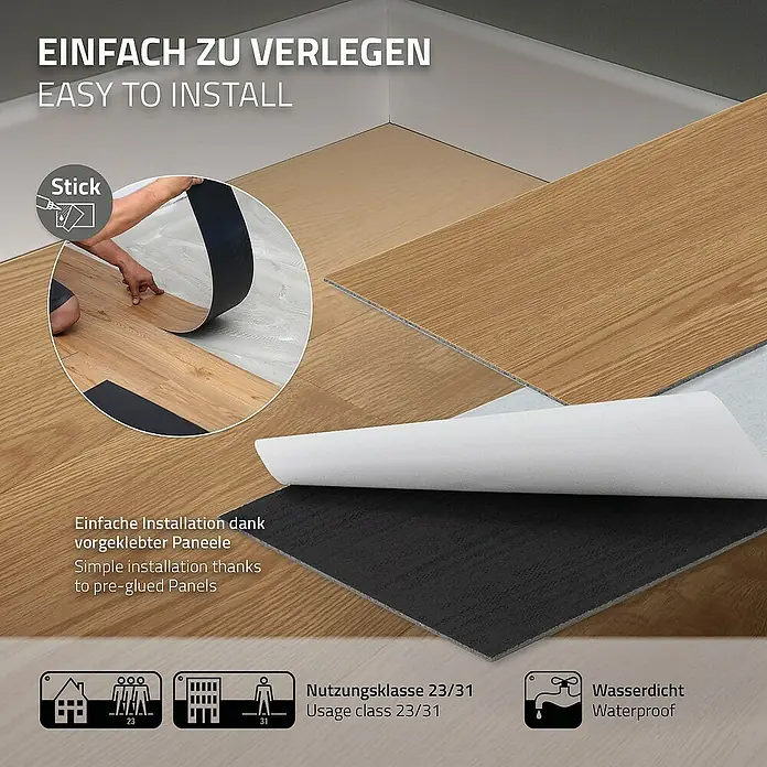 ML-Design Vinylboden 1 x Paket Klebevinylboden ( 16 Stück = 2,23 m² ) - Braun, Landhausdiele - Selbstklebende Vinyl-Bodenfliesen sind einfach zu verlegen, wasserdicht und strapazierfähig. Ideal für Küche und Bad.