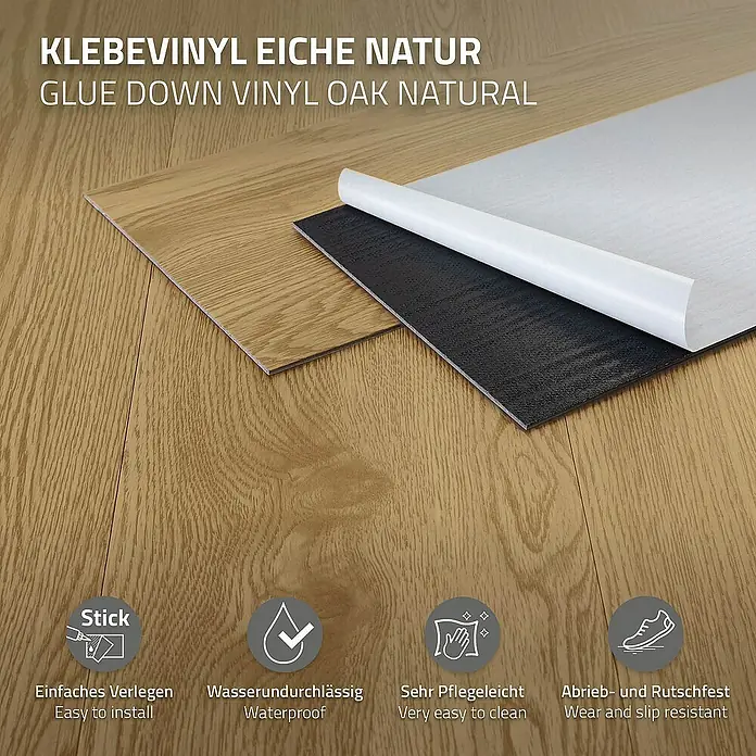 ML-Design Vinylboden 2 x Paket Klebevinylboden ( 32 Stück = 4,46 m² ) - Braun, Landhausdiele - Klebevinyl Eiche Natur: Einfach zu verlegen, wasserdicht, pflegeleicht und abriebfest. Ideal für jeden Raum und leicht zu reinigen.