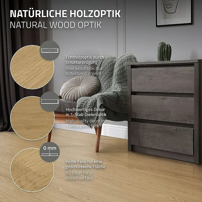 ML-Design Vinylboden 2 x Paket Klebevinylboden ( 32 Stück = 4,46 m² ) - Braun, Landhausdiele - Bild zeigt einen Holzboden in verschiedenen Farben, der eine natürliche Holzoptik durch Strukturprägung aufweist.