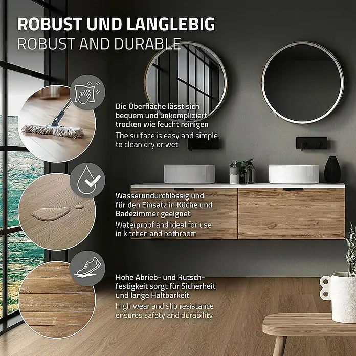 ML-Design Vinylboden 2 x Karton Vinylboden mit 14 Stück - Hellbraun, Landhausdiele, 122 cm x 18 cm x 4,2 mm - Die langlebigen und robusten Eigenschaften dieses Produkts werden hervorgehoben, ideal für Küche und Bad.