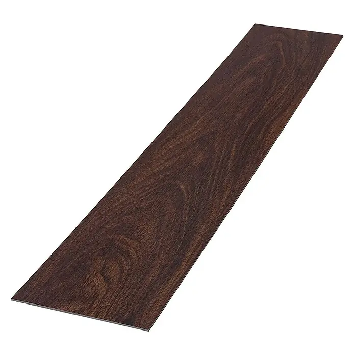 ML-Design Vinylboden 5 x Paket Klebevinylboden ( 80 Stück = 11,15 m² ) - Rot-Braun, Landhausdiele - Nahaufnahme einer einzelnen dunklen Holzdielenfliese mit deutlicher Maserung, ideal für Bodenbeläge und Innenausbau.