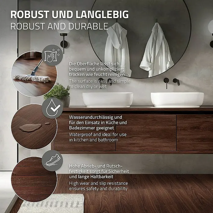 ML-Design Vinylboden 4 x Paket Klebevinylboden ( 64 Stück = 8,92 m² ) - Rot-Braun, Landhausdiele - Strapazierfähiger Bodenbelag mit einfacher Reinigung, wasserdicht und rutschfest für Küche und Bad.