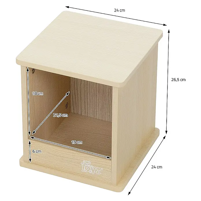 ECD Germany Kindertisch 5 tlg Schreibtisch Maltisch für Kinderzimmer & Spielzimmer - L x B x H: 58 x 58 x 50 cm, Verbundwerkstoff, Braun - Abmessungen des Holzspielzeugkastens mit geneigter Oberseite und Schublade.