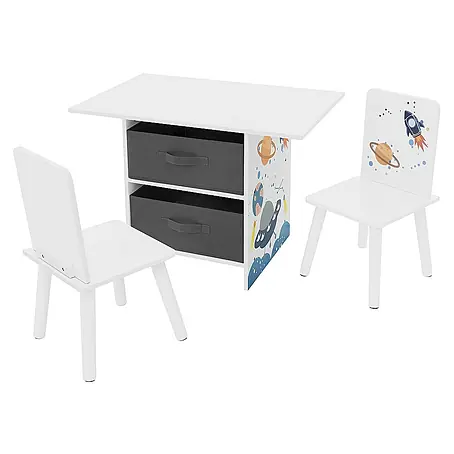ECD Germany  Kindertisch Weltraum Kindersitzgruppe 3tlg. 1x Tisch & 2x Stühle Pressspan / Vlies