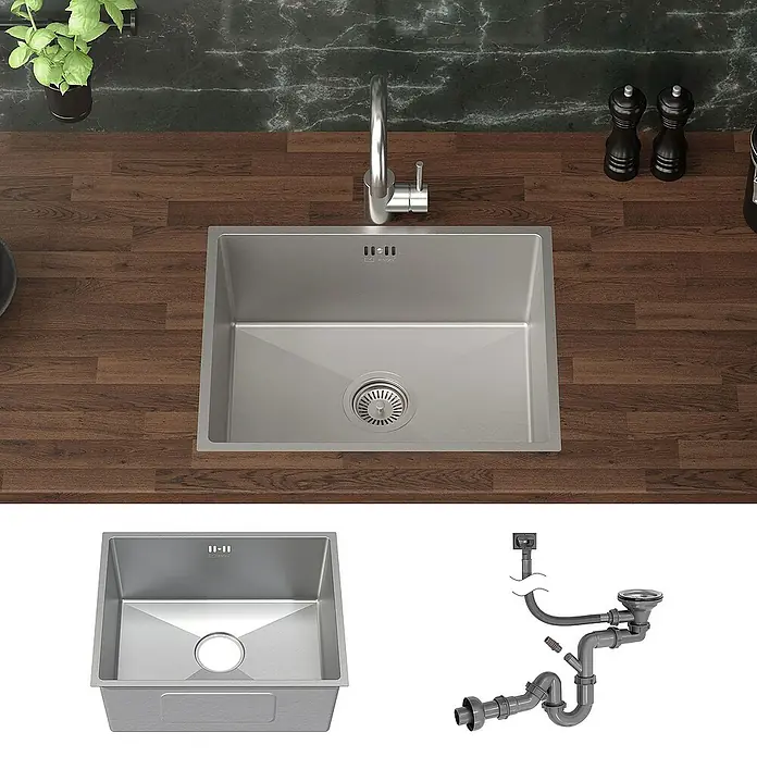 ML-Design Einbauspüle Silber Einzelbecken Waschbecken Küche Spüle Edelstahlspüle - 50 x 40 cm, Stahl - Küchenspüle aus Edelstahl mit modernem Design. Perfekt für jede Küche, bietet sie Funktionalität und Stil mit praktischem Zubehör.
