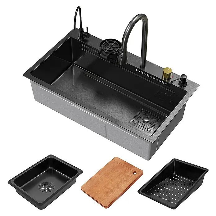 ML-Design Einbauspülen Set -  - Spültisch mit Abtropffläche, Schneidebrett und Spülbecken für eine moderne Küchenausstattung.