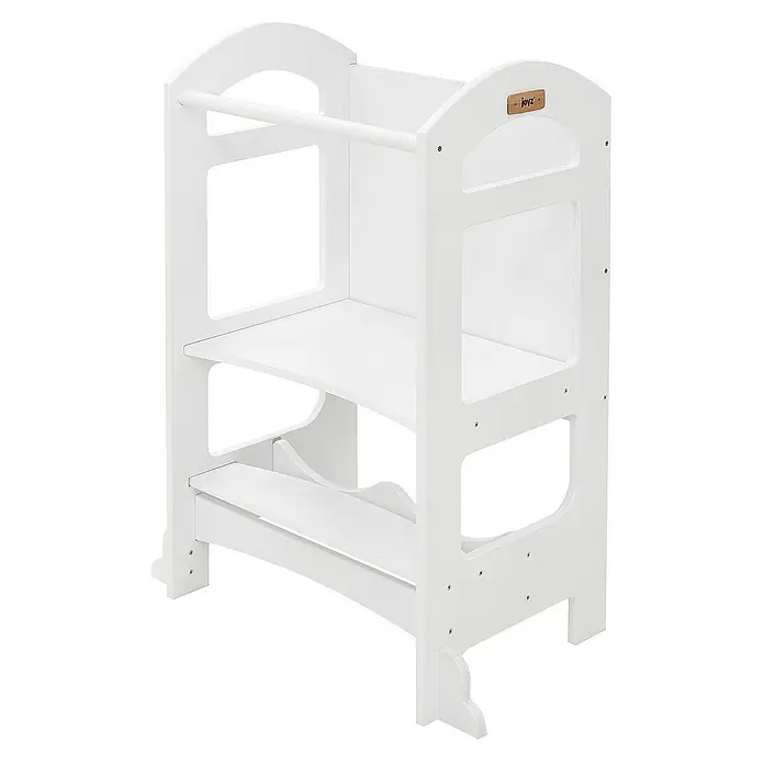 ECD Germany Kinderspielturm Küchenhelfer Weiß mit Tafel und 2 Stufen 70x40x90cm - L x B x H: 70 x 40 x 90 cm, Weiß - Eine weiße Lernturm für Kinder, die eine sichere Plattform bietet, um am Küchentisch oder anderen Arbeitsflächen teilzunehmen.