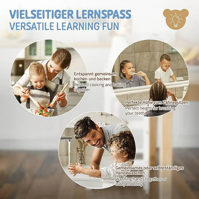ECD Germany Kinderspielturm Küchenhelfer Weiß mit Tafel und 2 Stufen 70x40x90cm - L x B x H: 70 x 40 x 90 cm, Weiß - Kinder lernen spielerisch beim Kochen, Zähneputzen und Händewaschen mit diesem vielseitigen Produkt.