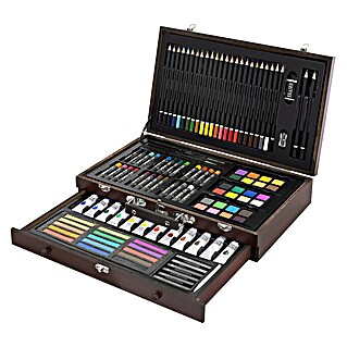ECD Germany Zeichenstift-Set 112 Teilig Buntstifte Öl- und Acrylfarben Malkreiden Wasserfarben (Braun)