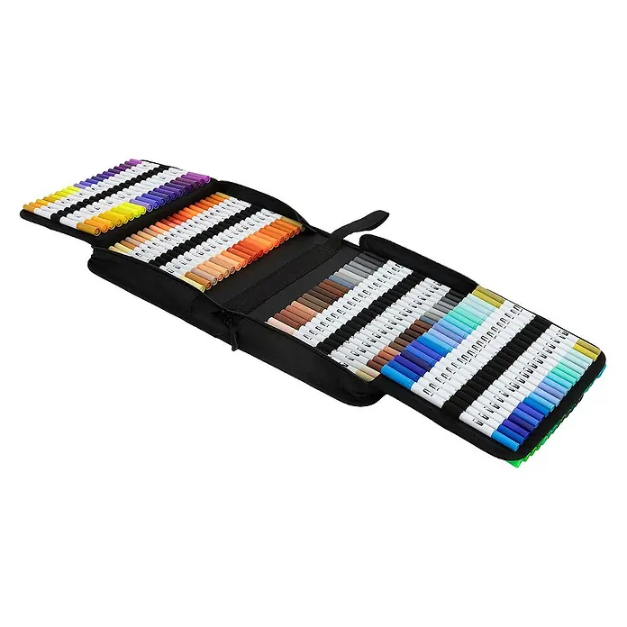 ECD Germany Zeichenstift-Set - Mehrfarbig - Die geöffnete Stifttasche zeigt eine große Auswahl an bunten Markern. Perfekt für Künstler und kreative Projekte.