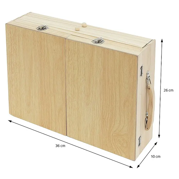 ECD Germany Zeichenstift-Set - Braun - Holzkoffer mit Schnallen und Griff, 36 cm breit, 26 cm hoch und 10 cm tief.
