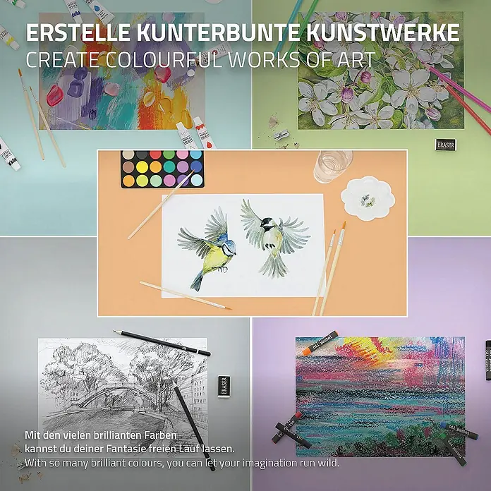 ECD Germany Zeichenstift-Set - Schwarz - Buntes Sortiment an Malutensilien und Kunstwerken, die zum kreativen Schaffen anregen. Vielfalt für fantasievolle Kunstprojekte.