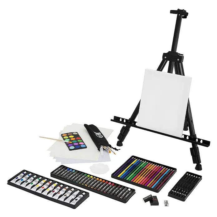 ECD Germany Zeichenstift-Set - Schwarz - Ein vielseitiges Staffelei-Set mit Farben, Stiften und Pastellkreiden für kreative Künstler jeden Alters. Perfekt für Anfänger und Fortgeschrittene.