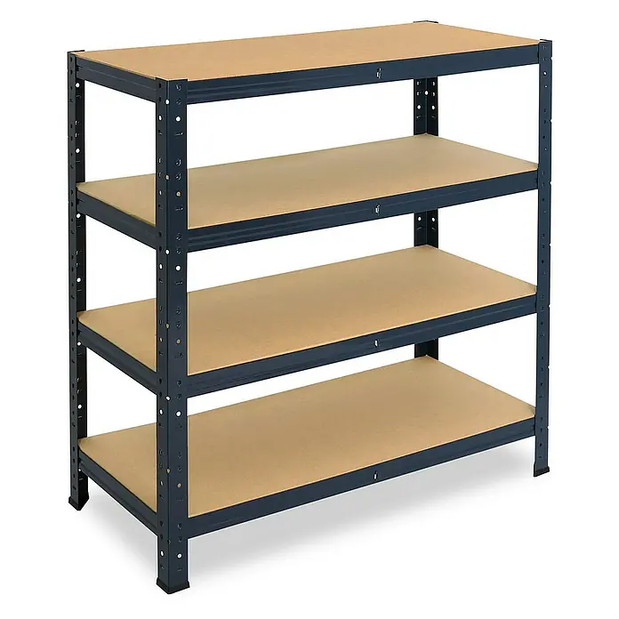 shelfplaza Schwerlastregal HOME - H x B x T: 115 x 100 x 30 cm, Traglast pro Boden: 175 kg, Stecken, anthrazit - Ein Regal mit vier MDF-Holzböden und einem stabilen, anthrazitfarbenem Metallrahmen, das sowohl für Keller als auch für Wohnräume geeignet ist.