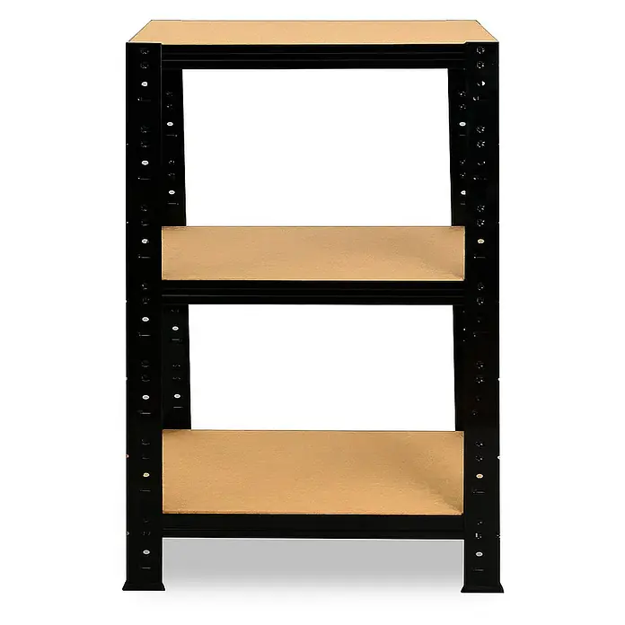shelfplaza Schwerlastregal BLACK - H x B x T: 115 x 60 x 60 cm, Traglast pro Boden: 175 kg, Stecken, schwarz - Ein Regal mit drei Ablagen und schwarzem Metallrahmen. Ideal für Lagerung und Organisation in Garage oder Keller.