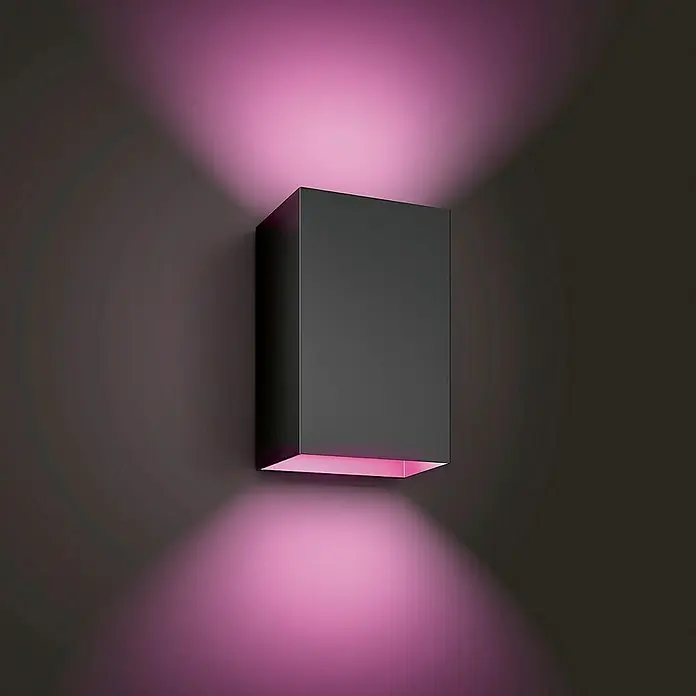 Philips Hue LED-Außenwandleuchte White & Color Ambiance Resonate Up & Down - 16 W, 9,3 x 12 x 18 cm, Schwarz, IP44 - Moderne Wandleuchte in Anthrazit mit stimmungsvoller, indirekter Beleuchtung in Pink. Perfekt für eine gemütliche Atmosphäre im Raum.