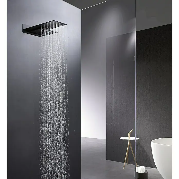 Imex Sistema de ducha empotrado Rodas - Negro - Elegante baño con un moderno cabezal de ducha de lluvia rectangular para una lujosa experiencia de ducha.