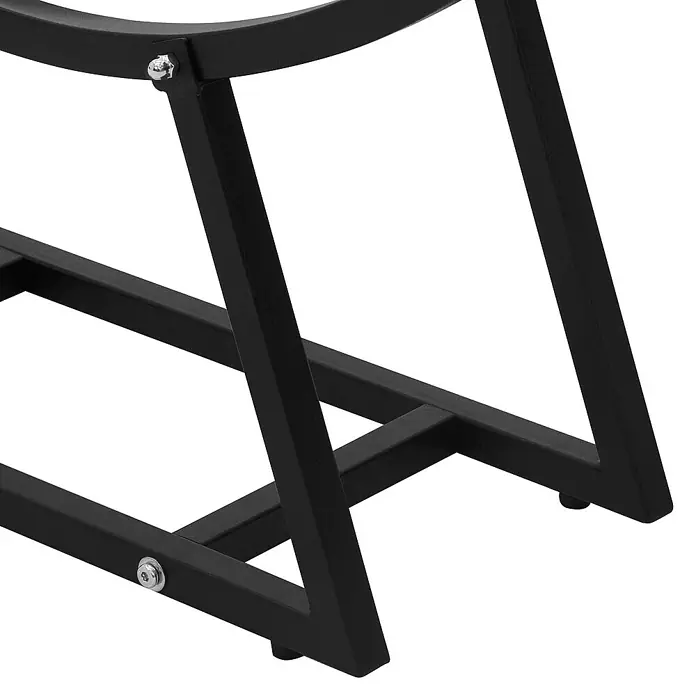 ML-Design Kaminholzregal Brennholzregal U-förmig für Kantholz aus pulverbeschichtetem Stahl -  - Detailaufnahme des schwarzen Metallgestells einer modernen Stehlampe mit klaren Linien und minimalistischem Design.