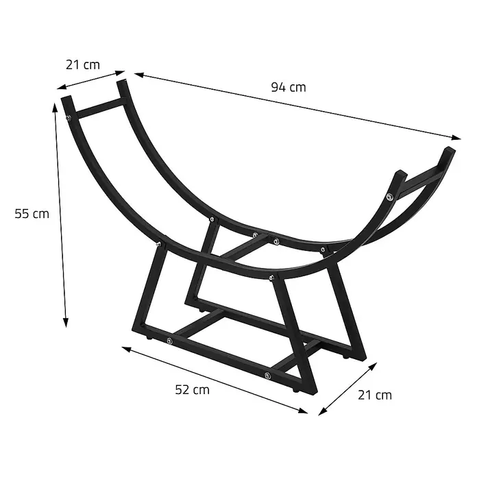 ML-Design Kaminholzregal Brennholzregal U-förmig für Kantholz aus pulverbeschichtetem Stahl -  - Abbildung eines Brennholzständers aus Metall mit Maßangaben.