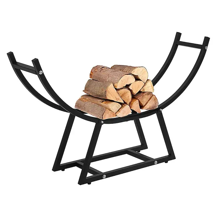 ML-Design Kaminholzregal Brennholzregal U-förmig für Kantholz aus pulverbeschichtetem Stahl -  - Holzständer aus schwarzem Metall mit Holzscheiten darauf.