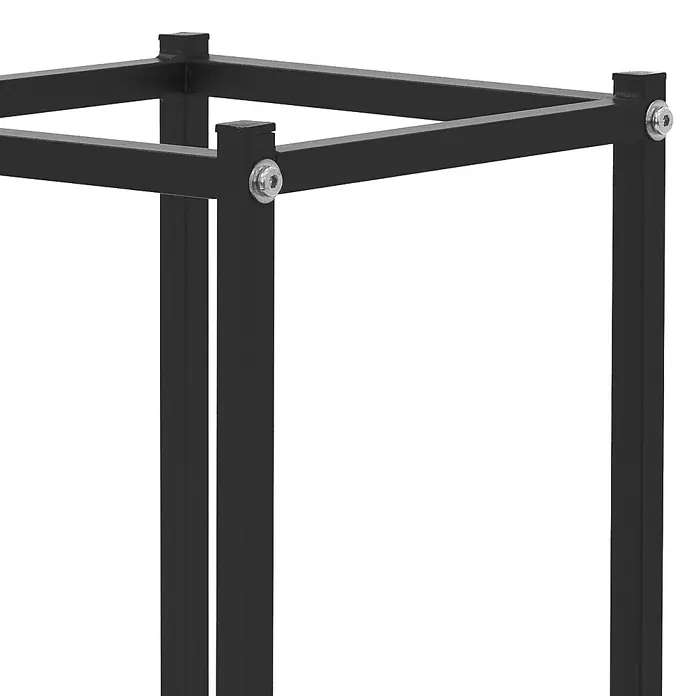 ML-Design Kaminholzregal Brennholz Säule zum Lagern für Kantholz aus pulverbeschichtetem Stahl -  - Naheaufnahme eines schwarzen Metallregals, das ein modernes und minimalistisches Design aufweist und sich ideal für stilvolle Aufbewahrung eignet.