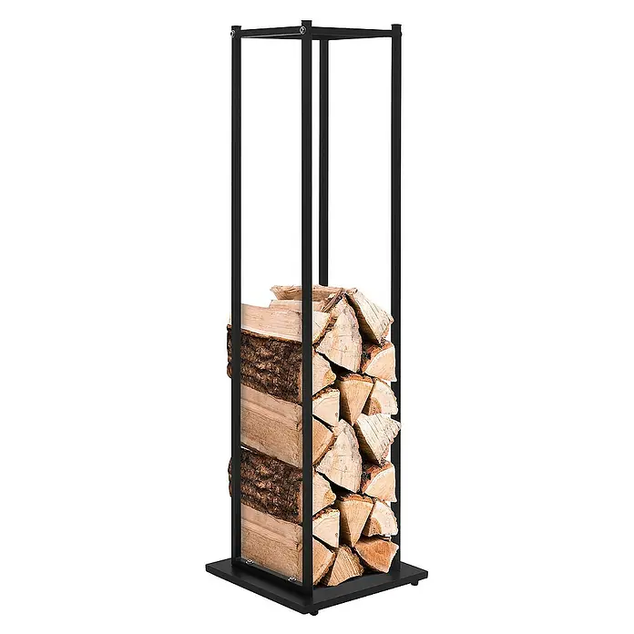 ML-Design Kaminholzregal Brennholz Säule zum Lagern für Kantholz aus pulverbeschichtetem Stahl -  - Holzregal aus Metall in Schwarz, gefüllt mit Brennholz. Praktische Aufbewahrungslösung für Kaminholz.