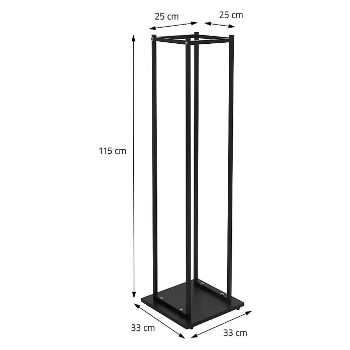 ML-Design Kaminholzregal Brennholz Säule zum Lagern für Kantholz aus pulverbeschichtetem Stahl -  - Produktansicht des schwarzen, quadratischen Deko-Ständers mit den Maßen 25x25x115 cm und einer Bodenplatte von 33x33 cm.