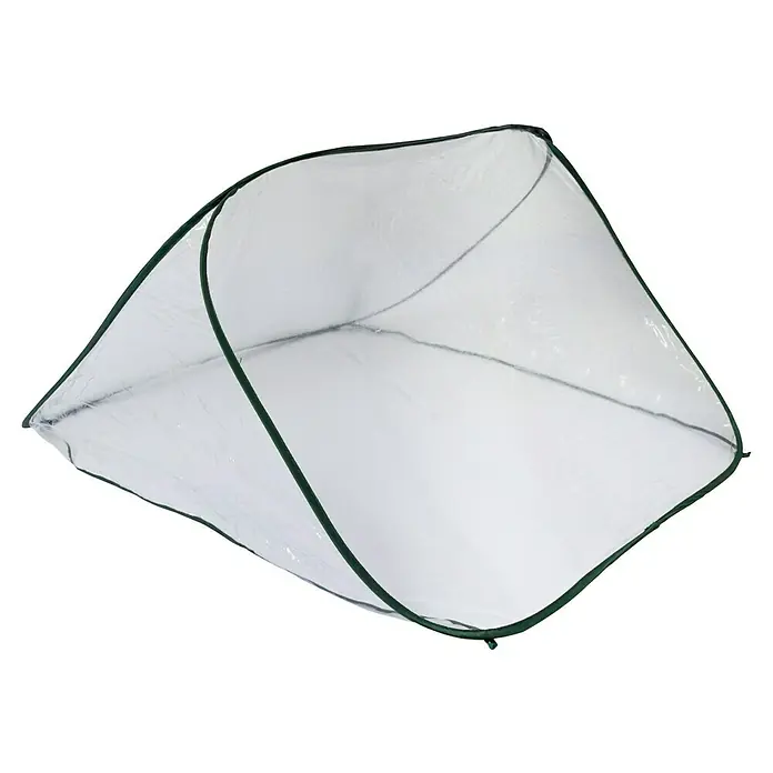 Windhager Hochbeet-Abdeckung Pop Up - L x B x H: 950 x 950 x 500 mm, Transparent/Grün - Hier ist ein Bild von einem Minigewächshaus, perfekt um Pflanzen und Gemüse vor äußeren Einflüssen zu schützen. Die Konstruktion ist leicht und einfach zu montieren.