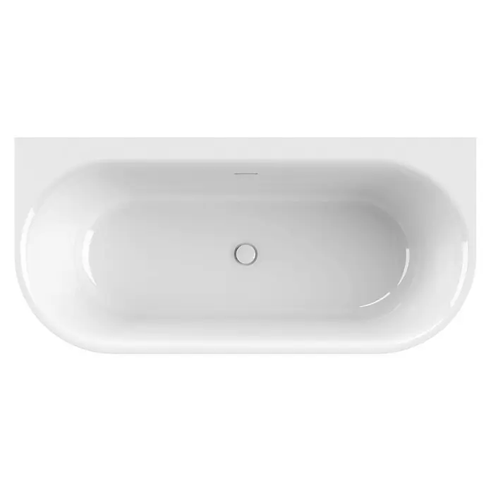 Calmwaters Freistehende Badewanne Seamless Comfort - L x B: 160 x 75 cm, Sanitäracryl, Weiß - Ein hochaufragendes Foto einer schlichten, weißen Badewanne mit sanften Kurven und einem zentralen Abfluss, ideal für ein entspannendes Badeerlebnis.