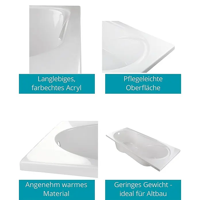 Calmwaters Badewanne Modern Small 2 - Sanitäracryl, Weiß - Produkt-Highlight: Die Badewanne aus langlebigem, farbechtem Acryl bietet eine pflegeleichte Oberfläche und angenehm warmes Material. Ideal für Altbauten!